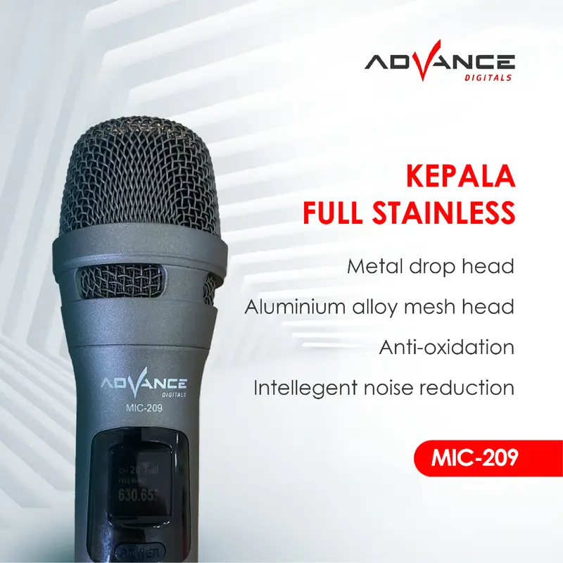 ADVANCE MIC-209 2Mic Digital Wireless Mic Microphone/Mikrofon Bluetooth Profesional Mic Wireless Bluetooth Microphone Termasuk tombol volume untuk menyesuaikan volume 1