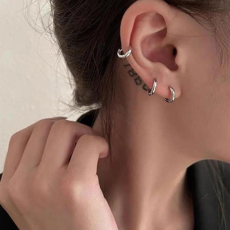 Khuyên Tai Tròn Bằng Thép Không Gỉ, 2 Chiếc, Dành Cho Nam Và Nữ, Thiết Kế Tối Giản, Khuyên Tai Tròn Nhỏ C7J5 3
