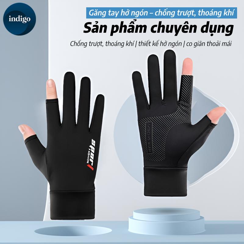 Găng tay hở 2 ngón, chống nắng, có thể sử dụng cảm ứng điện thoại, chống tia cực tím, với lụa Ngầu thoáng khí và tiện lợi
