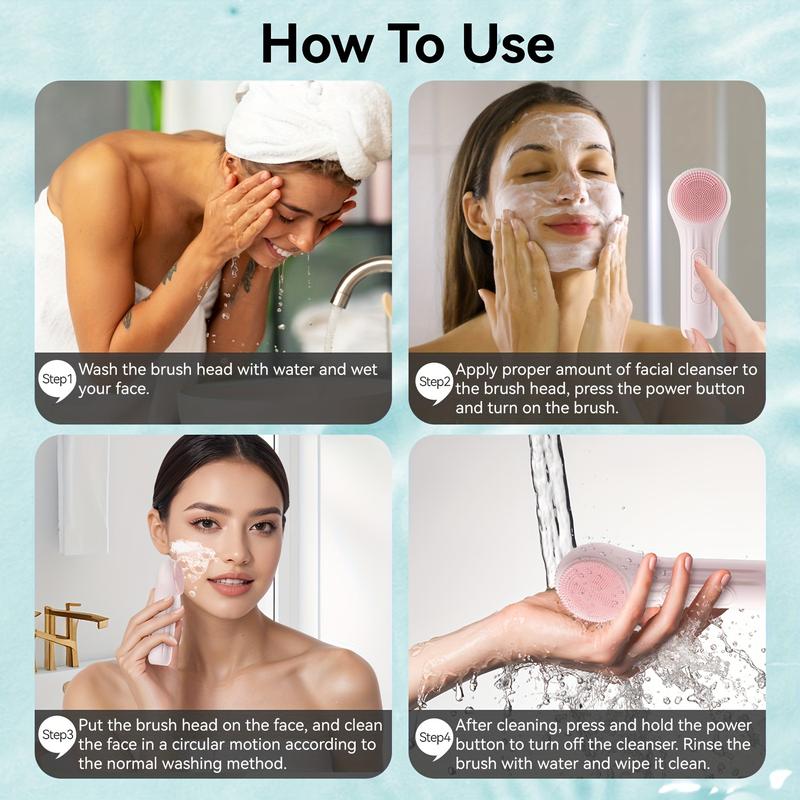 Product Introduction of Máy Massage Làm Sạch Da Mặt, Có Thể Sạc Lại USB, Cầm Tay, Không Có Mùi Thơm, Dụng Cụ Thủy Trị Liệu Làm Đẹp, Thích Hợp Để Tẩy Trang Và Rửa Mặt, Món Quà Hoàn Hảo Cho Bé Gái 3