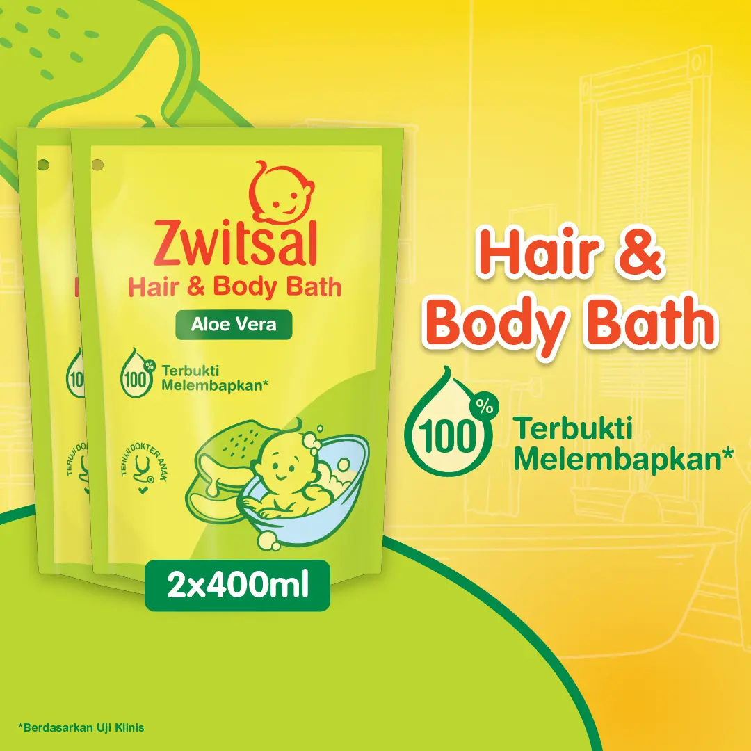 ZWITSAL Baby Bath Hair and Body 2in1 Sabun dan Shampoo Bayi Aloe Vera Terbukti Melembapkan 400 ML x2