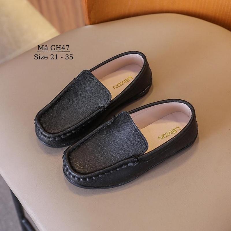 Giày lười - Giày moca cho bé trai 1 đến 8 tuổi màu đen kiểu dáng trẻ trung hiện đại cho bé mặc vest đi học đi chơi GH47