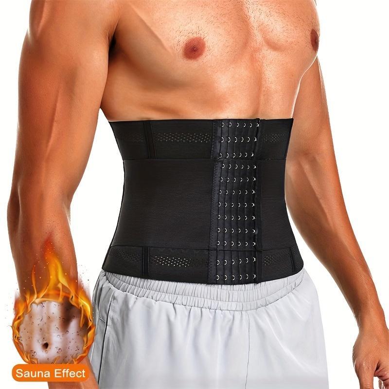 Men's High Waist Fitness Waist Trainer, 1 Count Solid Color Adjustable Hook & Eye Waist Cincher, Tummy Control Shaper, Workout Support, Sports & Outdoor Accessories 3