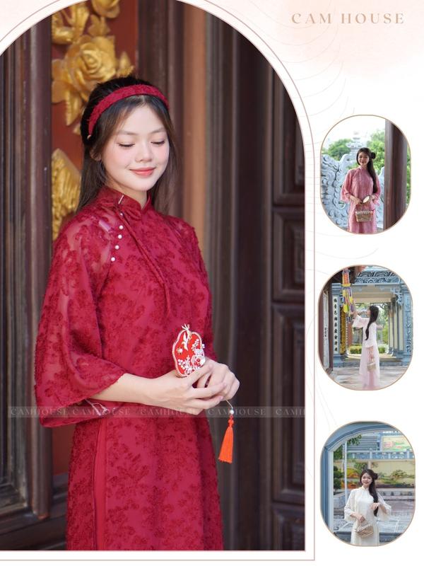 Áo Dài Tết Lông Vũ Yến Phượng Cam House Áo Dài Cách Tân Phối Buộc Nơ Cách Điệu Đi Lễ Chùa Chụp Ảnh Mặc Tết Đẹp