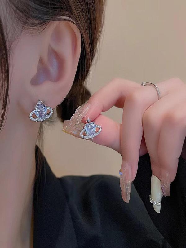 2024 New Style Heart & Planet Design Rhinestone Decor Stud Earrings, Elegant Jewelry for Women, Trendy All-match & Exquisite Jewelry for Birthday Gift 8