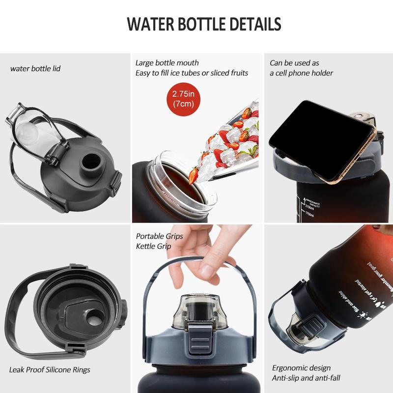 Spring Portable Sports Water Bottle, Large Capacity Sports Drinking Cup with Time Marker, Dinkware for Outdoor Sports Exercise School Camping, Reusable Washable Drinkware, Gift Ideas 5