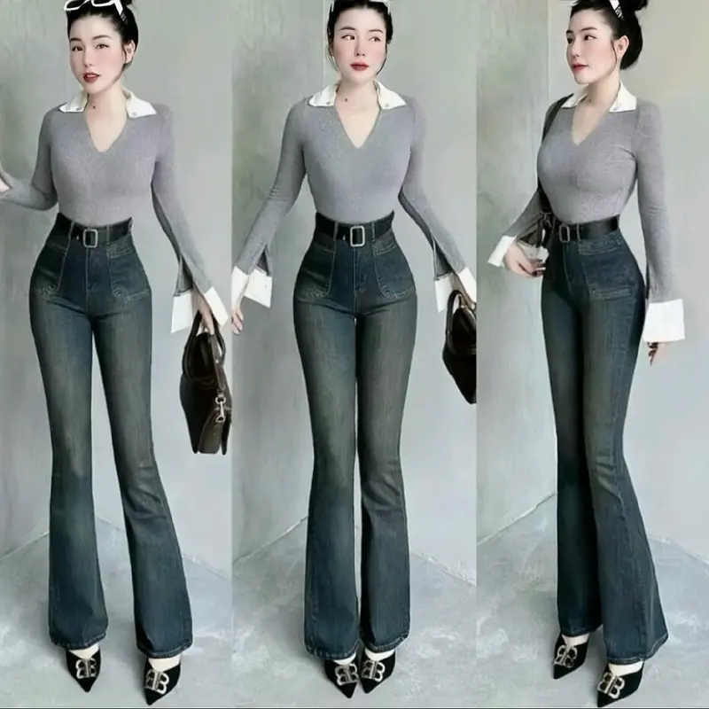( Vải k nhăn) Quần jean nữ ống loe hách dáng siêu đỉnh_ Quần bò nữ đẹp thanh lịch sang chảnh quansuong namlun 0