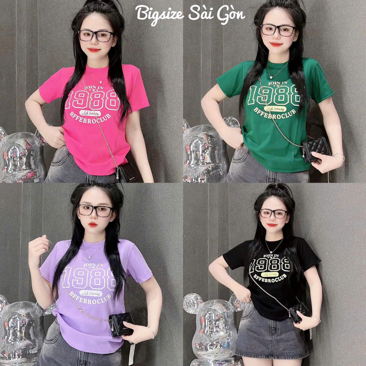 Áo Thun Cổ Tròn In Hình 1988 Vải Thun Gân Tăm Có Bigsize 45- 90 Kg Dễ Thương Nữ Women Top - B.1515