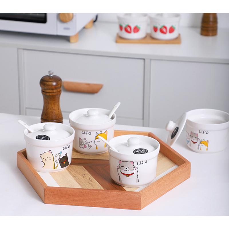 Product Introduction of Ceramic Seasoning Jar Combination Household Box Set High Temperature Resistant Pepper Salt Sugar With Spoon And Label Kitchen Utensils 24