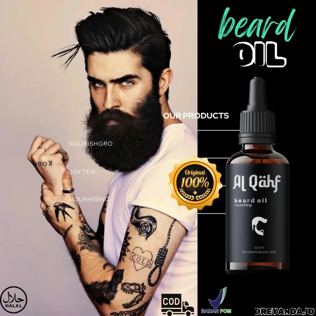 Al Qahf Beard Oil – Penumbuh Jenggot & Kumis Alami, Ampuh Mencegah Kerontokan dan Mengatasi Gatal! Brewok Menebalkan