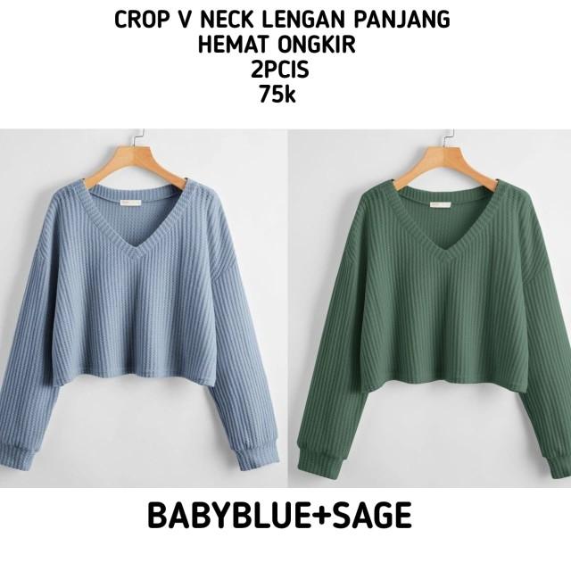 Product Introduction of Promo 2pcis Crop V Neck Lengan Panjang Wanita - Baju Knitwear Nyaman - Formal, Midi kemeja vest jumbo 14