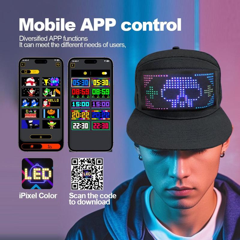 Product Introduction of LED Display Screen Hat, 1 Count USB Rechargeable Cool Light Up Hat with Multi-language Text & Image Editing, Party Hat for Street Dance Party, Holiday Activity 6