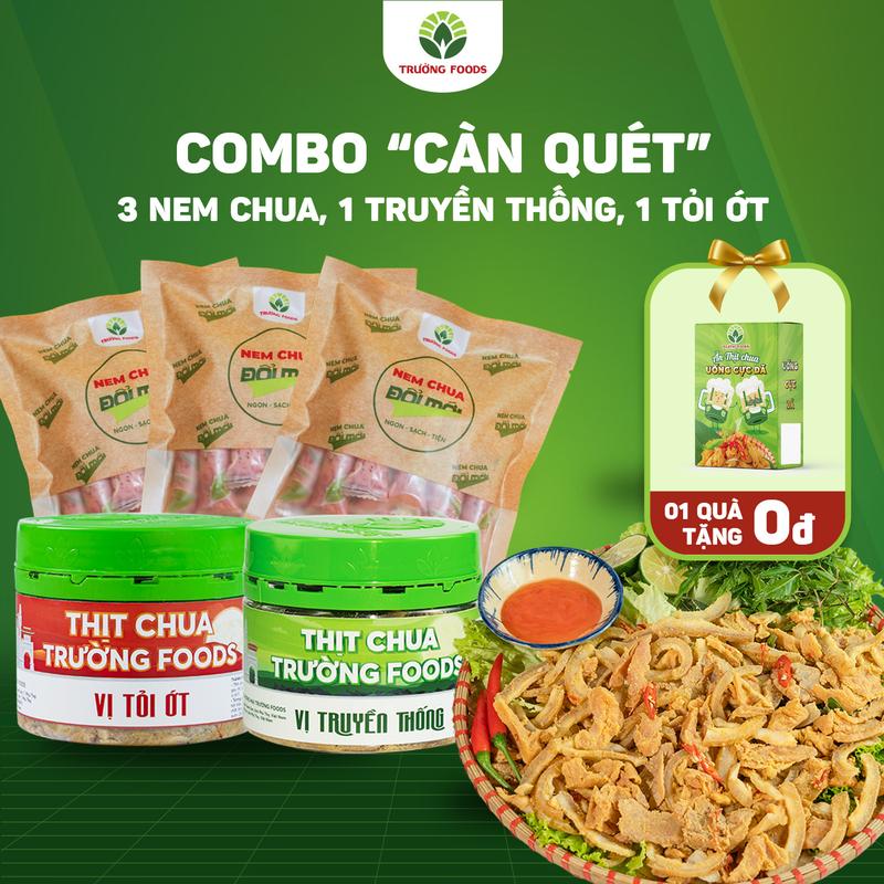 Trường Foods Combo "Càn Quét Bàn Tiệc" - Combo 5 Đặc Sản (1 Thịt Chua Tỏi Ớt, 1 Thịt Chua Truyền Thống, 3 Nem Chua) Tặng 1 Bộ Thẻ Rút Vui Vẻ