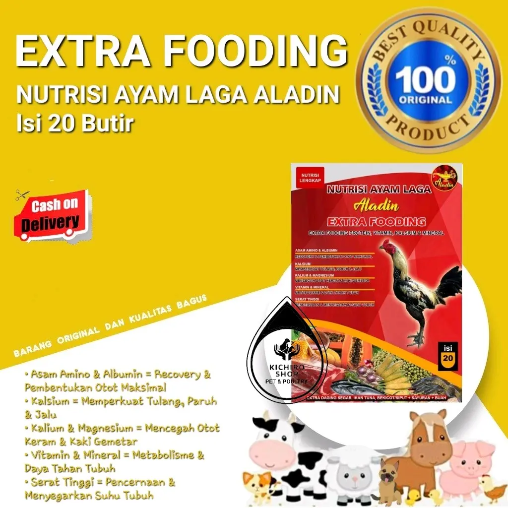 Jamu Ayam Laga EXTRA FOODING ALADIN Isi20Kapsul Nutrisi Ayam Laga, Ayam Hobi