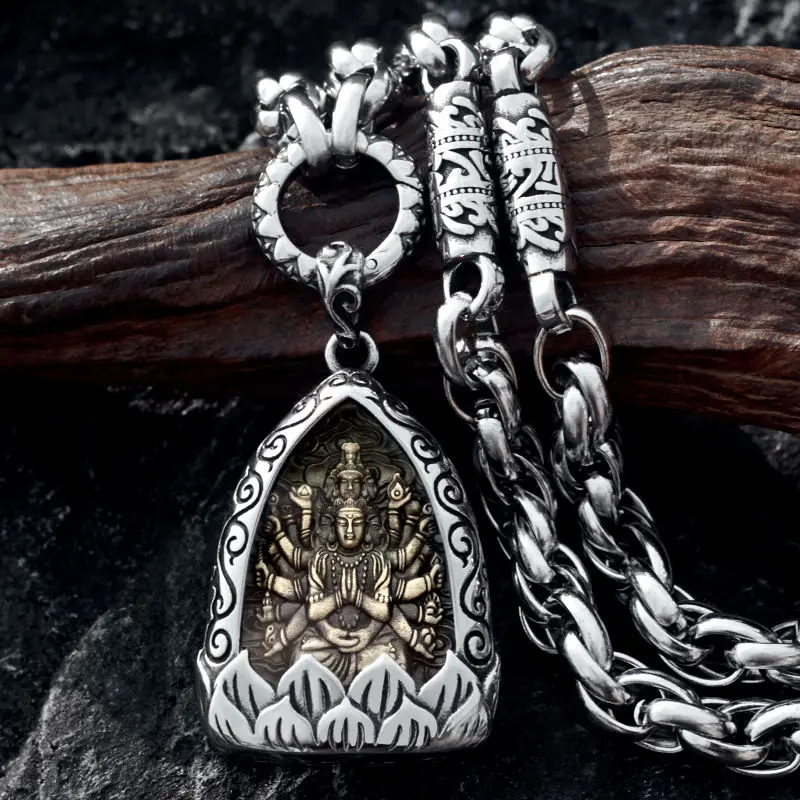 Donnie Zidan Same Style Personality Guardian Necklace Male Retro Domineering Hipster Birth Buddha Titanium Steel Amulet Pendant