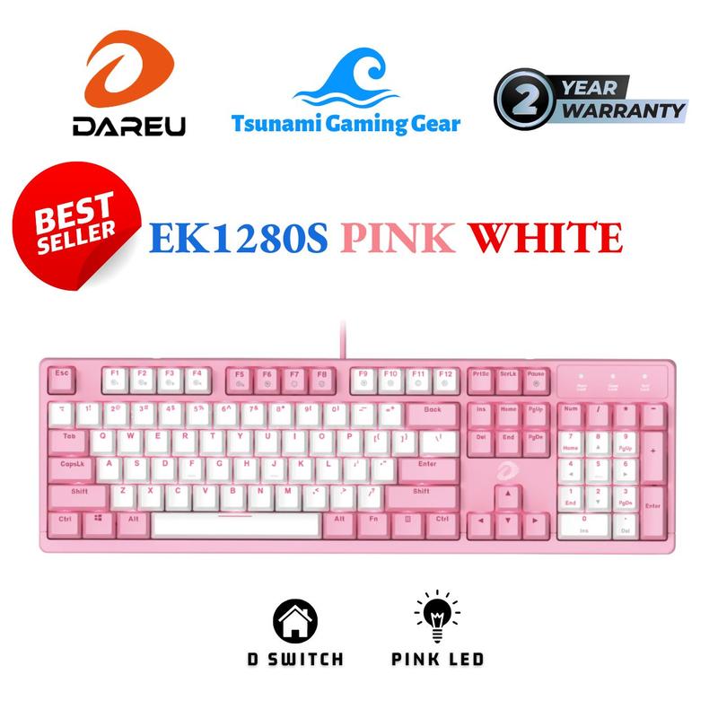 Bàn phím cơ DareU EK1280s Pink White - màu trắng hồng/ Kết nối USB (Blue/ Brown/ Red switch)