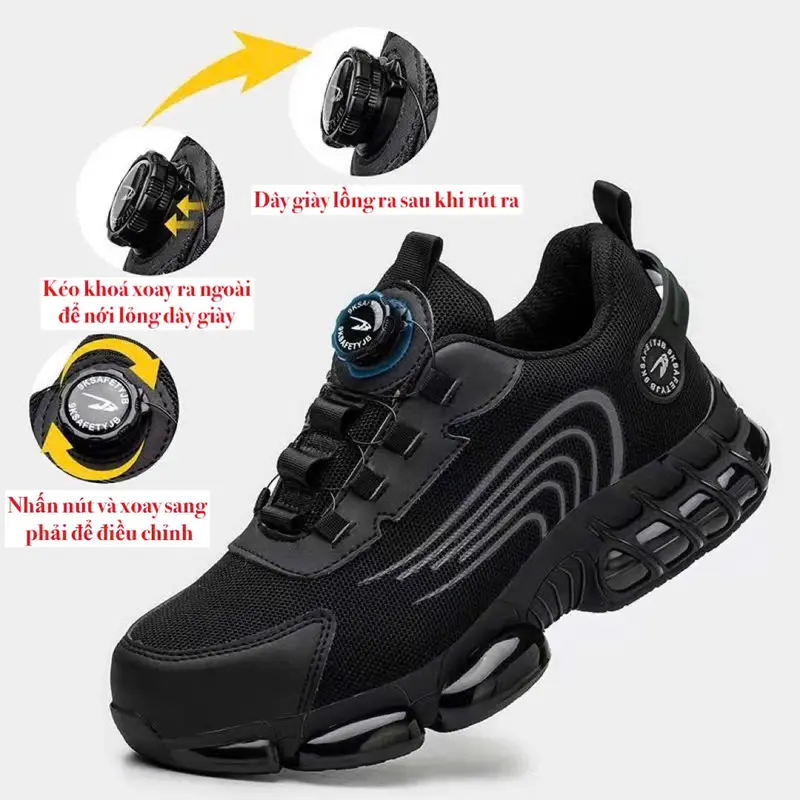 Giày Bảo Hộ Lao Động Mũi Thép Đế Kevlar Chống Đinh Chống Va Đập Chống Trơn Có Nút Vặn Điều Chỉnh Dây Thông Minh Siêu Nhẹ giay bao 1