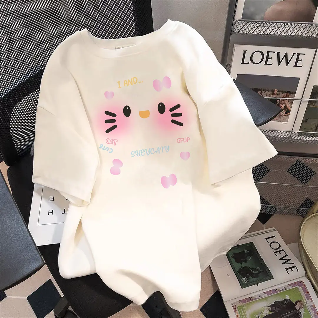 Áo Thun Heavyweight Chc, Chống Pilling, 280g, Thiết Kế Ngọt Ngào, Ngầu, Mèo Kitty Dễ Thương, Phong Cách Độc Đáo Unisex, Áo ngắn Tay, Thiết Kế Đẹp