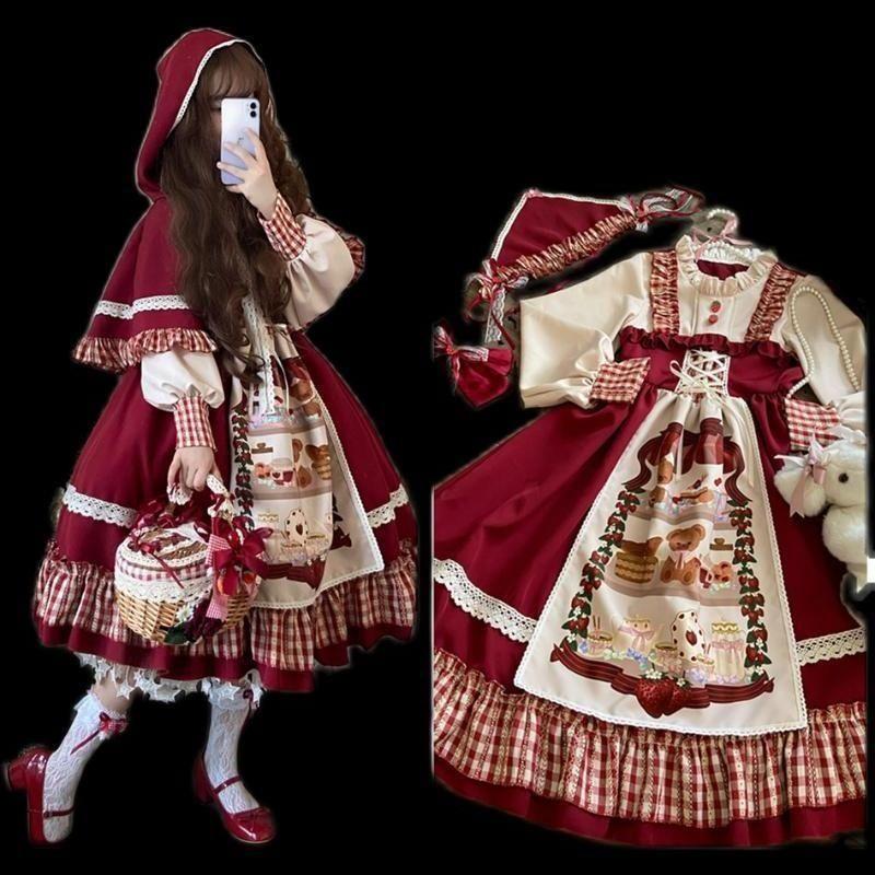 Product Introduction of Váy Lolita, Cô Gái Quả Mọng Lolita Mũ Đội Đầu Nhỏ Màu Đỏ, Bộ Sưu Tập Xả Hàng, Váy Phong Cách Nhật Bản, Váy Lolita, Trọn Bộ Cho Trẻ Em Lớn Hơn 5
