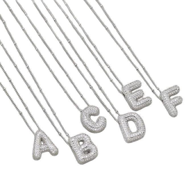 Hot Sale Copper Inlaid Zircon 26 One English Letter Necklace Female Pendant Bubble Letter Personality Lucky Clavicle Chain 0
