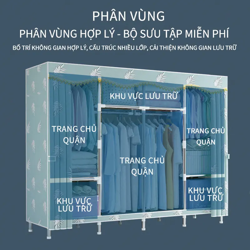 【Free Shipping】Tủ quần áo  20MM kích thước lớn bằng vải canvas CHỐT NỐI NHỰA và kim loại khung thép siêu to chịu lực 500 kg tudung  quanao 8