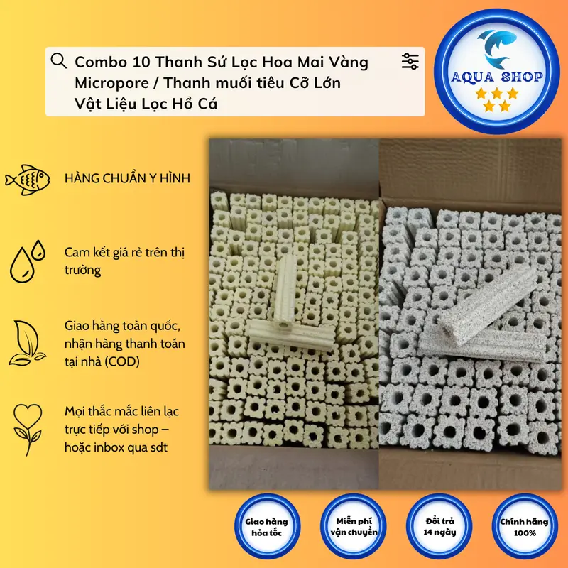 Combo 10 Thanh Sứ Lọc Hoa Mai Vàng Micropore / Thanh muối tiêu Cỡ Lớn - Vật Liệu Lọc Hồ Cá 7