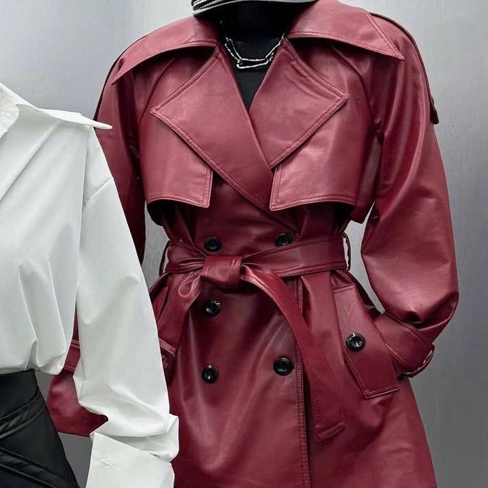 ￼Áo Manto Da Bóng Tay Dài Bồng Phong Cách Cá Tính Sang Trọng Thời Thượng TM04 - TagMe Jacket Kem Top Đỏ 6