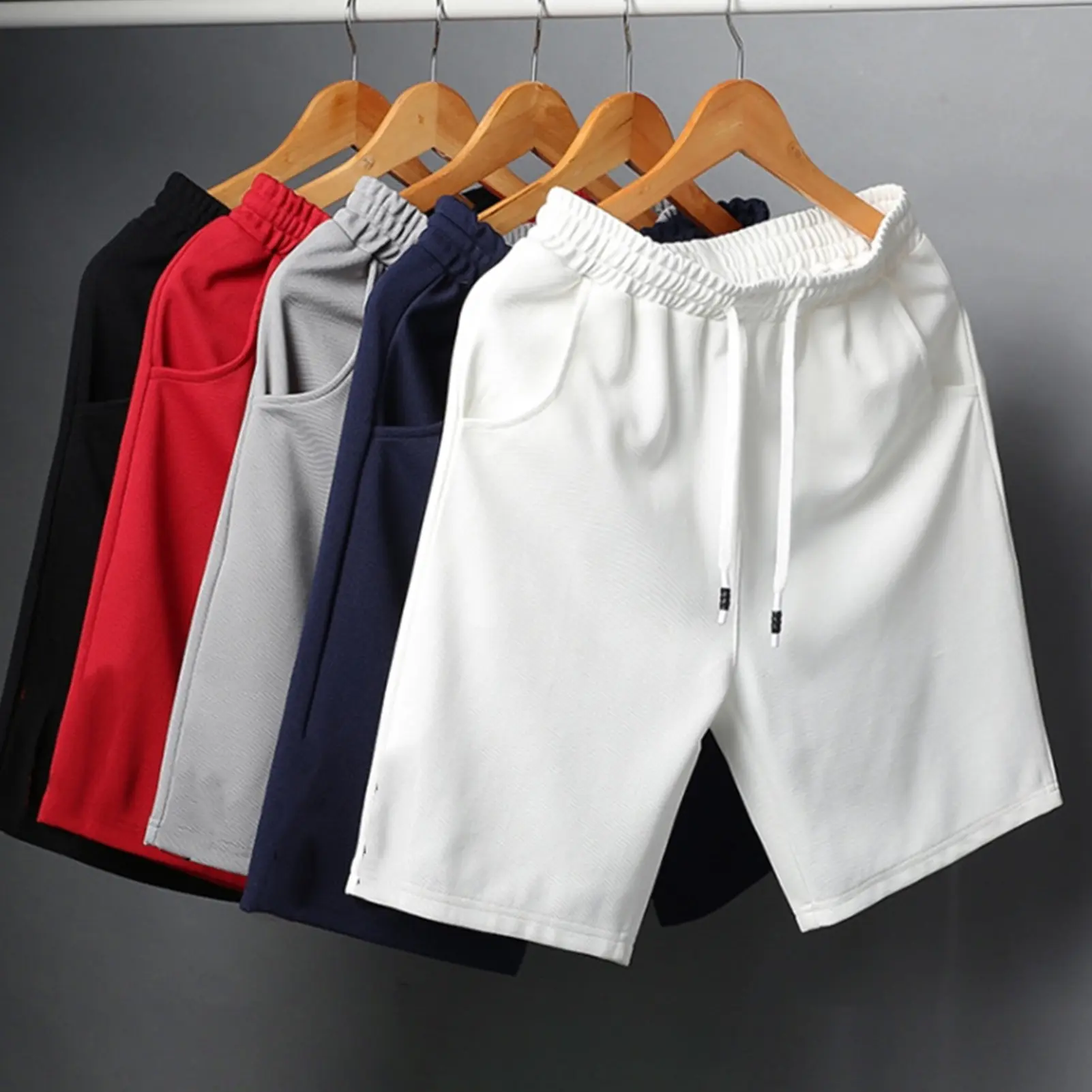 Voidistari-Men Shorts Solid Color Loose Elastic Waist Colorfast Students Shorts for Daily Wear