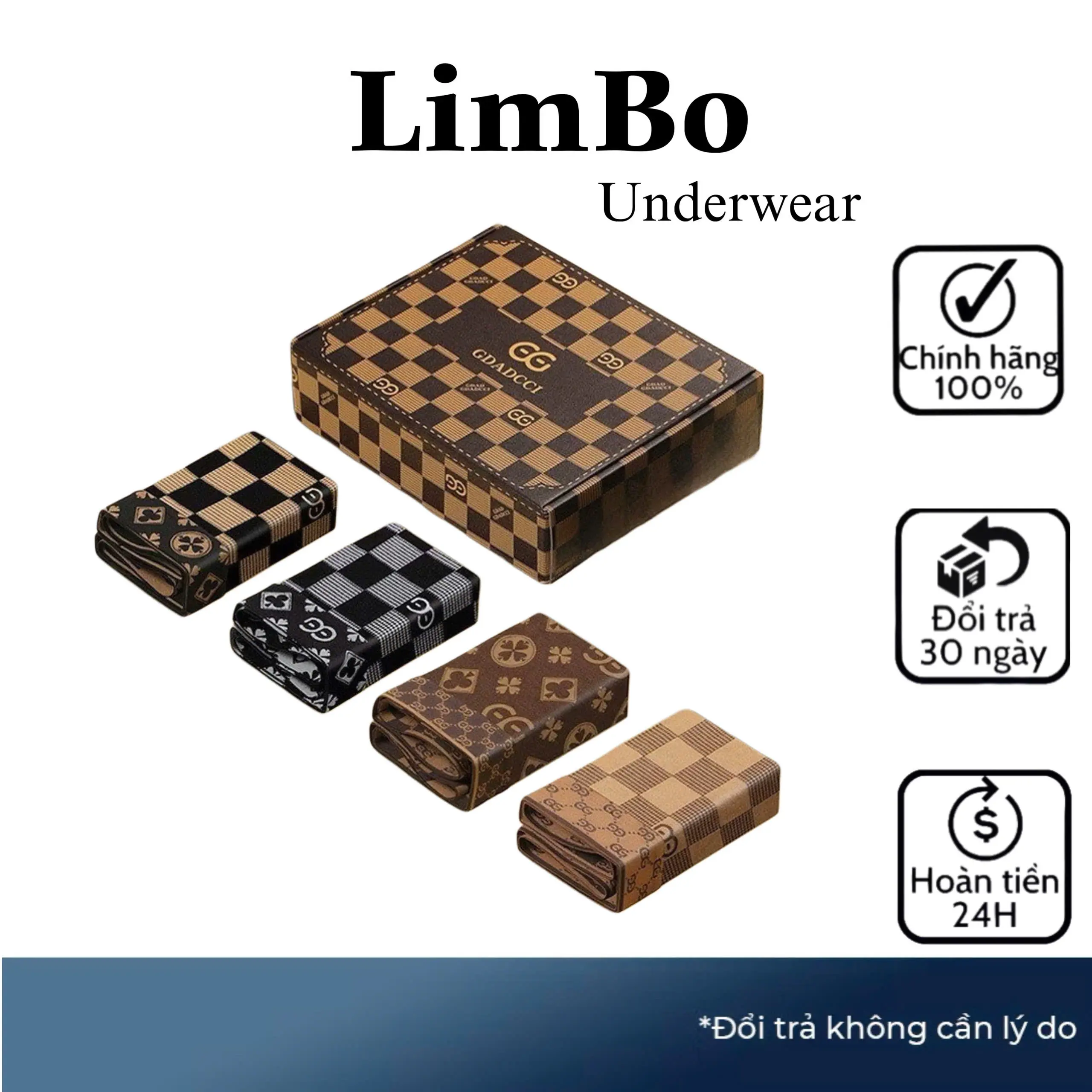 Hộp 4 Quần Lót Nam hình in GDA Sang Chảnh Họa Tiết , Dáng BOXER , Quần Lót Cao Cấp - Siêu Mát Kháng Khuẩn Khử Mùi quanxi nam Menswear Quần Boxer Thun Sịp