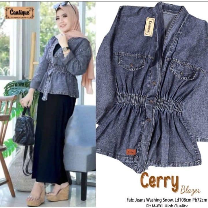 jaket jeans wanita terbaru karet tengah Santai Slim-Fitting Fit Denim Cewek  Crop  Outer  Panjang Oversize 2