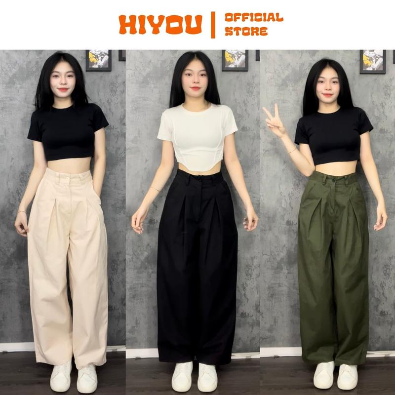 Quần Kaki Nữ ba màu: Đen, Kem, Xanh Rêu; Quần Kaki nữ ống suông Rộng, chất liệu dày dặn chuẩn form tôn dáng phong cách cá tính hottrend Women 2024 Nhung Jean