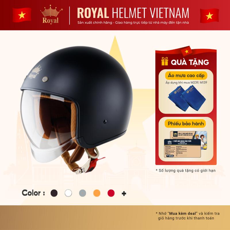 Mũ Bảo Hiểm 3/4 Royal M139 có Kính Âm Chính Hãng, nón Bảo Hiểm Kính Trà, Chống Chói, Chống UV | Trực tiếp từ NSX