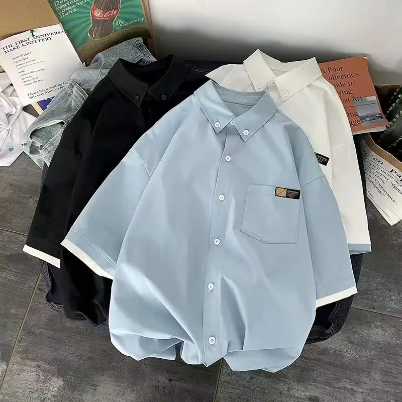 Kemeja pria lengan pendek korean style oversize kemeja hitam cowok kasual kemeja batik longgar kemeja panel pria kaos couple pasangan kemeja polos korea Premium Impor kemeja2023 Remaja 7