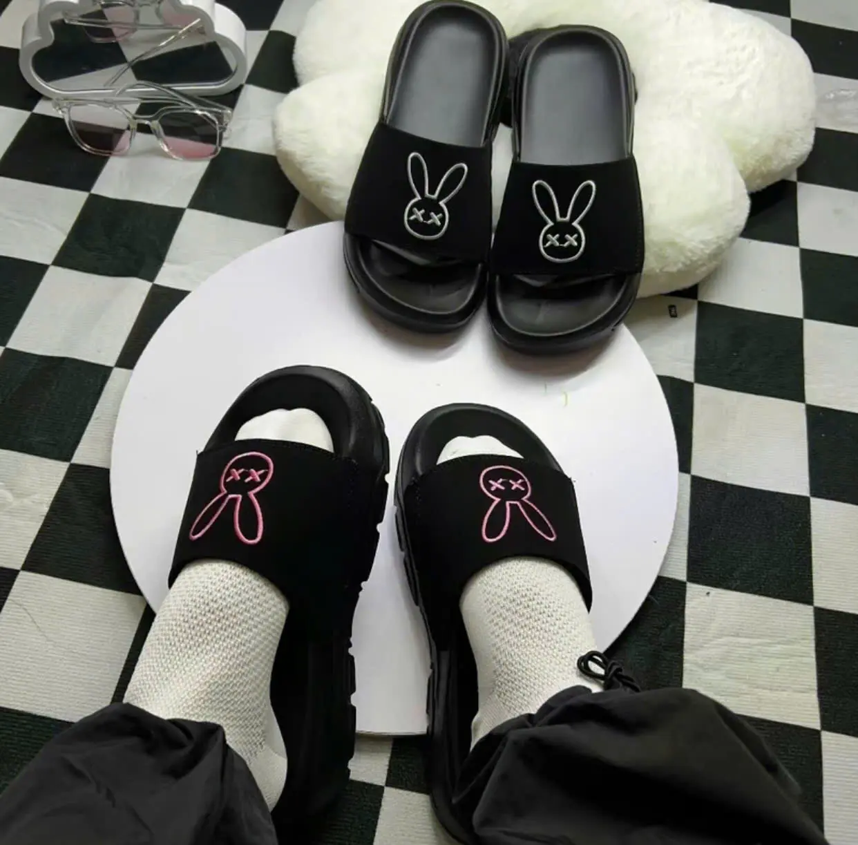 Dép Thỏ Rabbit quai ngang thuê hình thỏ chất nhung sang mịn, Dép Bánh Bèo đế cao 4cm bảo hành 6 Tháng DéP Đế Bằng Slipper Namnu