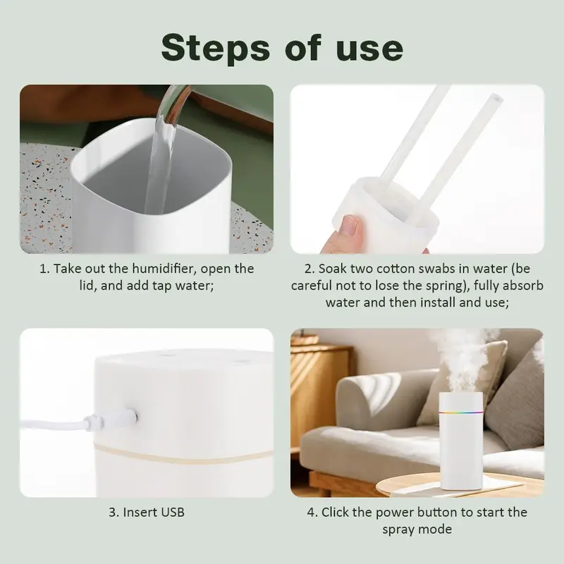 600ML Double Nozzle Aroma Humidifier, USB Powered Air Humidifier with Colorful Atmosphere Light, Portable Air Humidifier for Home Office Car 5