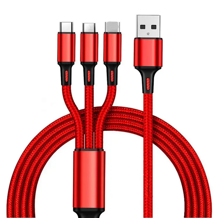 สายชาร์จ Micro USB type C, 3 in 1, พอร์ต USB หลายพอร์ต, ถักไนลอน, สายชาร์จ USB, สำหรับสายโทรศัพท์มือถือ, ขายร้อน