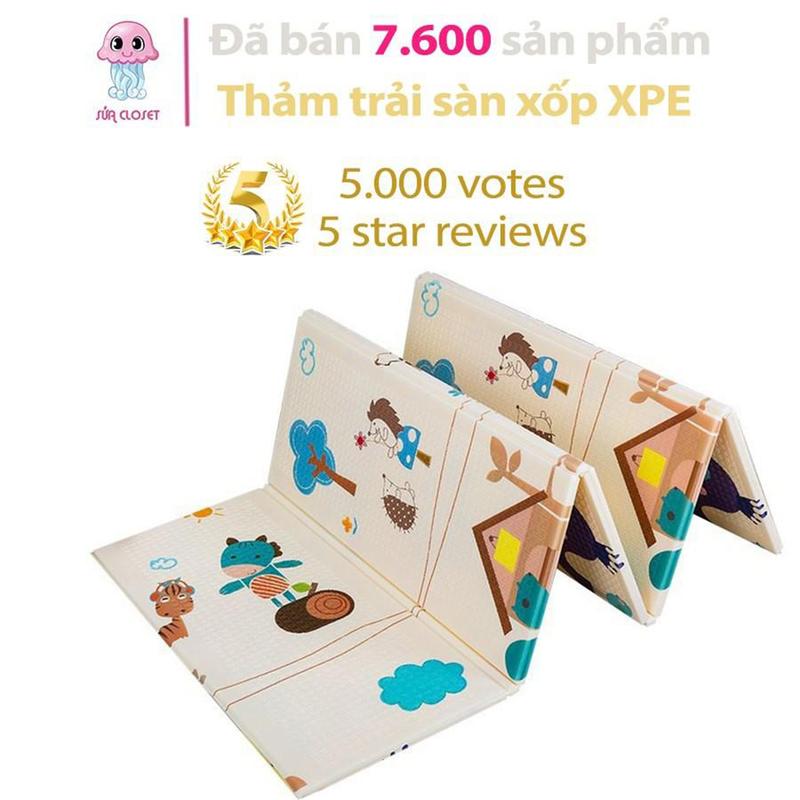 Thảm trải sàn xốp GutyKids XPE 2 mặt phủ Silicone Hàn Quốc mẫu đẹp chống thấm tuyệt đối, chống ngã, cho bé tập bò kèm túi 1m8- 2m dầy 3mm