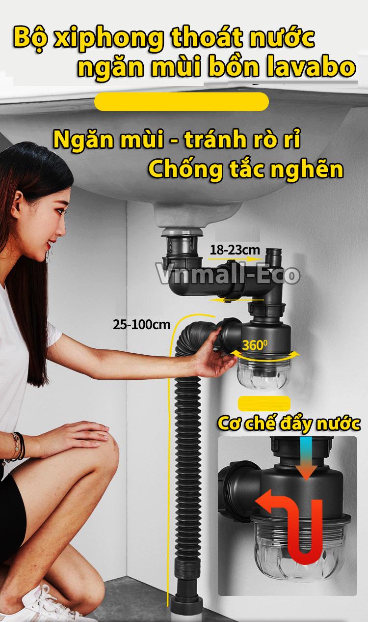 Product Introduction of Bộ xiphong thoát nước ngăn mùi chống tắc nghẽn bồn lavabo, bồn rửa mặt 3