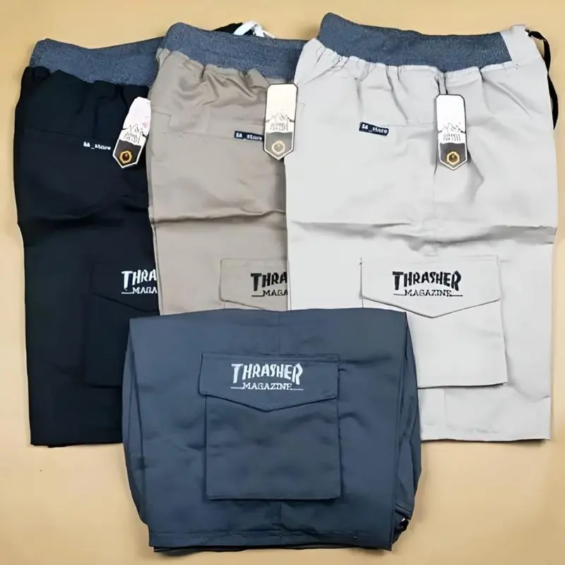 Celana pendek cargo hitam distro pria (pinggang Karet) 100ribu 4pcs Cowok Shorts Dewasa Casual