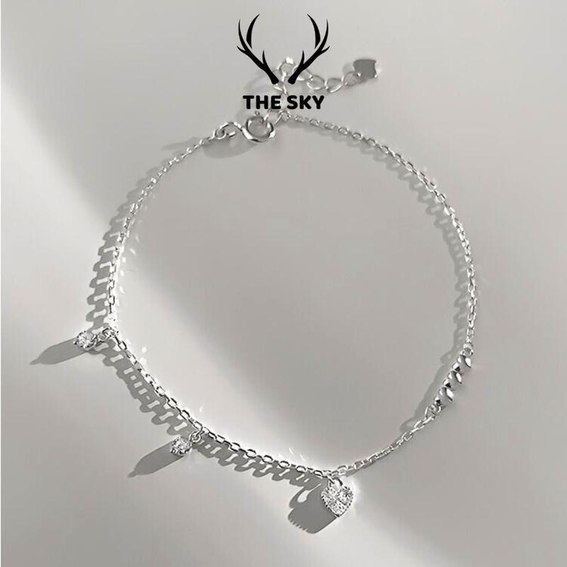Lắc tay nữ THE SKY Vòng tay dây mảnh trái tim đính đá xinh TSLT016 phụ kiện trang sức xinh Chain Voi
