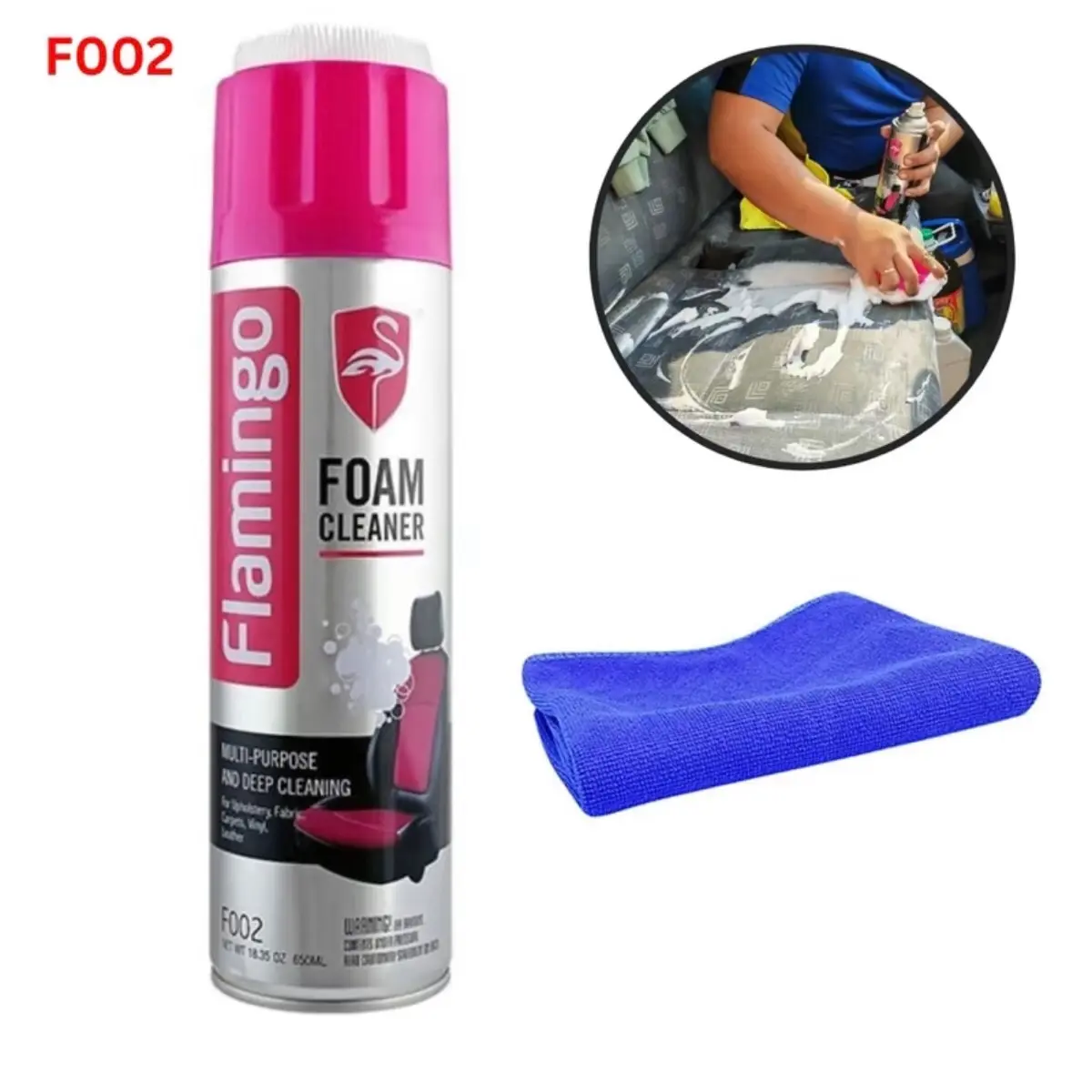 ( Tặng khăn đa năng) Bình Xịt Bọt Vệ Sinh Nội Thất Da Flamingo Đa Năng Cao Cấp F002 650ml