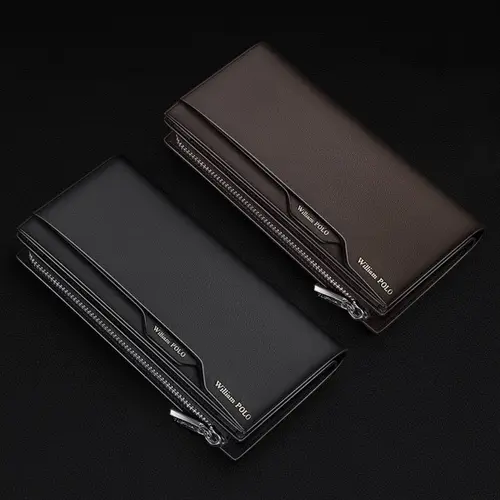 Ví dài cầm tay nam da bò chính hãng William POLO cao cấp ví đứng nam cầm tay full hộp đựng bóp nam da bò cao cấp