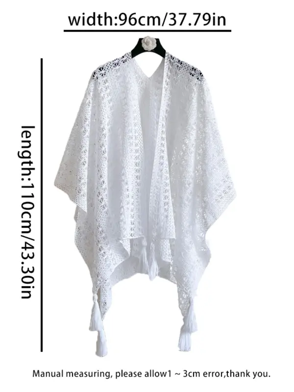 Women's Solid Color Lace Trim Poncho Cape, Casual Soft Comfortable Shawl for Daily Wear, Fashion White Clothing Accessories for All Seasons, Clothes 1