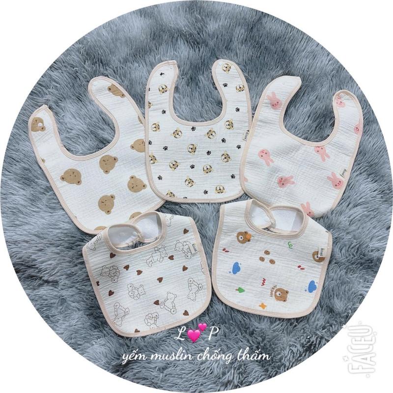 Sét 5 Yếm quàng cổ cho bé chữ U vải muslin mềm mại và có chống thấm (5cái 5 hoạ tiết) Xô Muslin