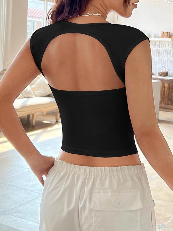 Women's Plain Cut Out Ruched Backless Crop Tank Top, Elegant Sweetheart Neck Sleeveless Top for Vacation Holiday Party, Ladies Summer Clothes 1
