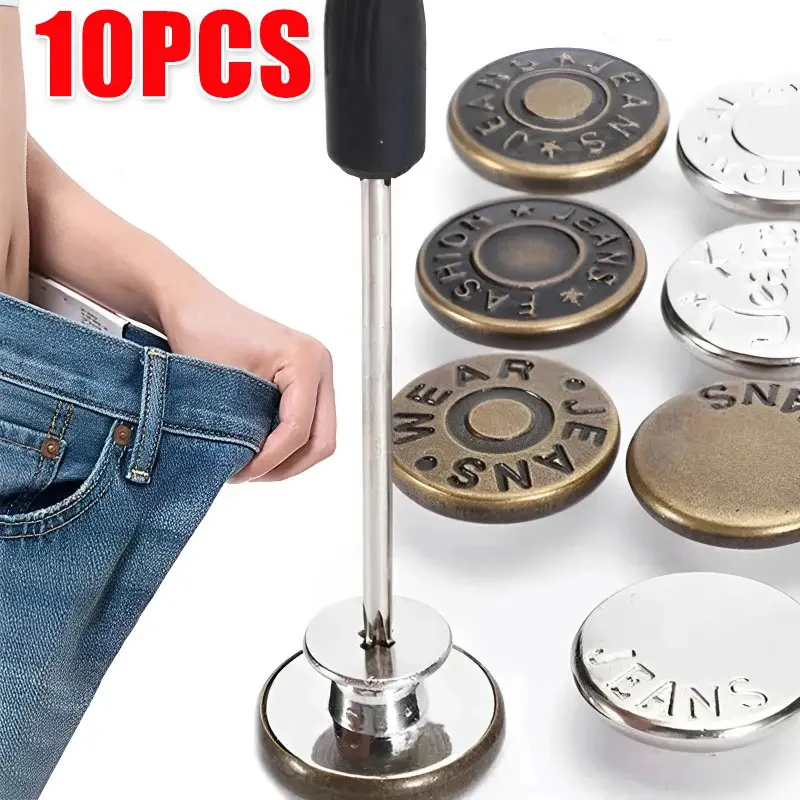 Nút Jean, Bộ 10 Cái, 17mm, Không Cần May, Bộ Dụng Cụ Phục Hồi Nút Kim Loại, Nailless, Có Thể Tháo Rời, Nút Jean, Phụ Kiện May Vá