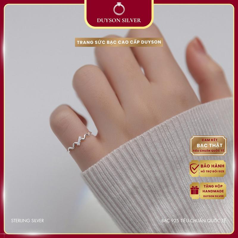 Nhẫn bạc nữ đeo ngón út dạng sóng, nhẫn tự điều chỉnh size DUYSON SILVER [NFKX5]