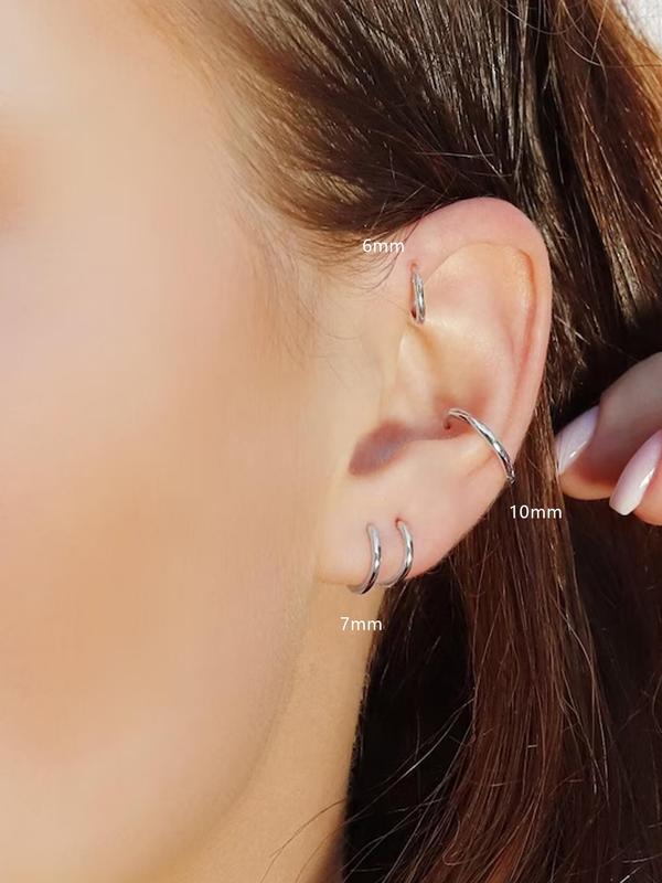 Women's Cute Small Hoop Earrings for Summer 2024, Fashion Stainless Steel Earrings for Women & Girls, Casual Jewelry for Party Decor, Trendy Exquisite Jewelry As Birthday Gift Stocking Stuffers For Adults, Mother's Day Gift 3