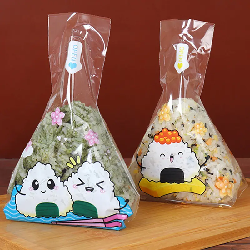 Túi Đóng Gói Cơm Nắm Hình Tam Giác Hoạt Hình Dễ Thương, 100 Chiếc, Túi Khuôn Sushi Rong Biển, Phụ Kiện Bento Sushi, Túi Sushi Cơm Nắm Rong Biển