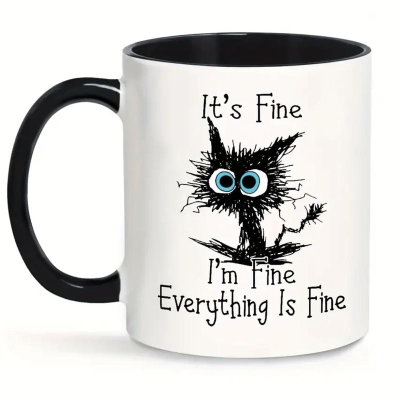 Ceramic Coffee Mug, Funny Cat & Letter Pattern Coffee Cup, Coffee Mug with Handle, Gifts for Family and Friend 4